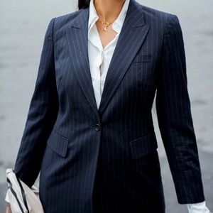 Ann Taylor Pinstripe Blazer Skirt Suit